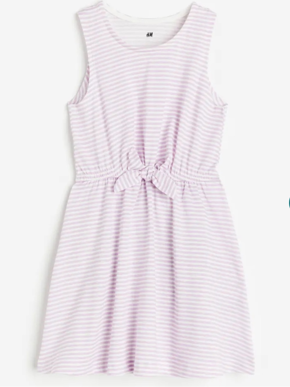H&M Girls Lilac and White Striped Sleeveless Tie-Waist Dress